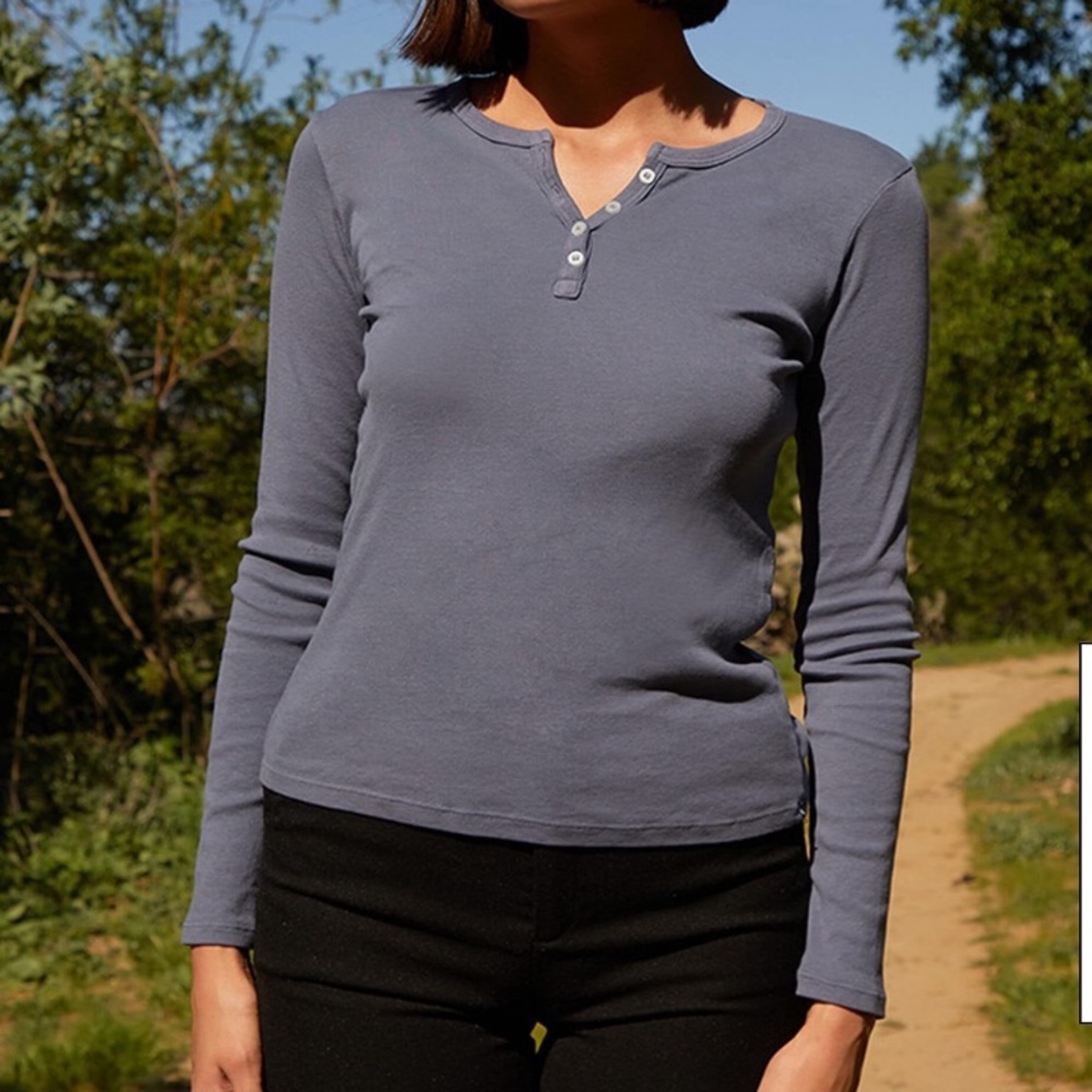 John Galt Blue Callan Thermal Long Sleeve Top